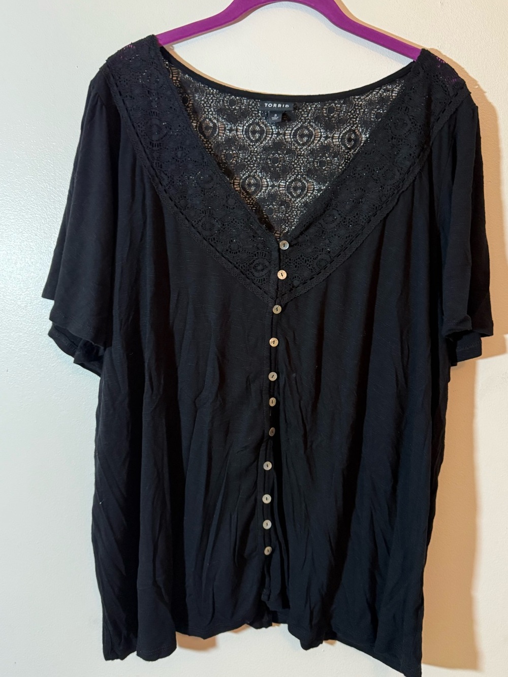 torrid Black Lace V-Neck Button Down Blouse